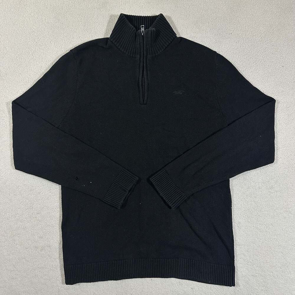 Hollister California Black Quarter Zip Sweater Mens Small Embroidered Logo